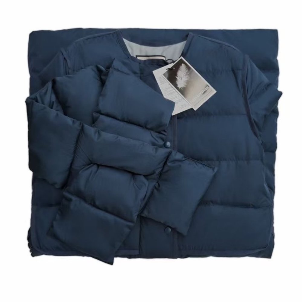 JennU Navy Winter Maxi Long Down Coat scarf - Picture 1 of 6